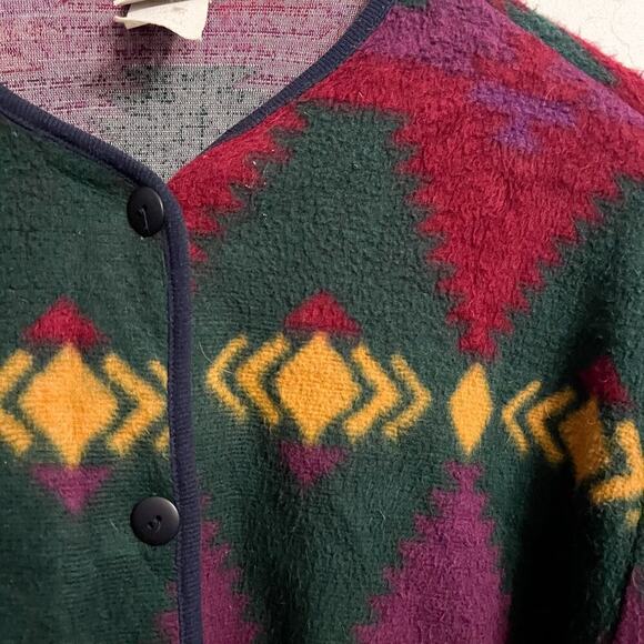 Vintage David Wayne Southwest Fleece Jacket Medium Green Western Boho Aztec 90's - Picture 4 of 6